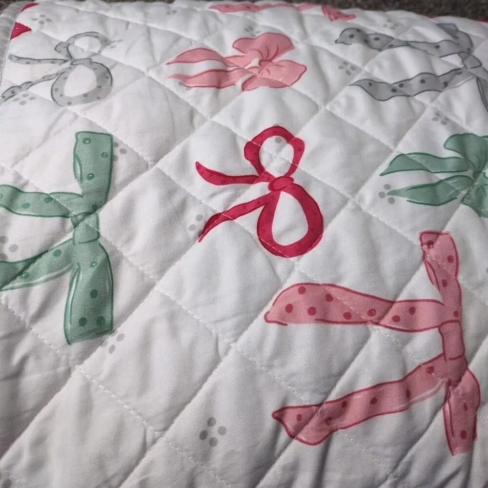 Martha Stewart KING Size Quilt Bows Pink Green Gray Comforter